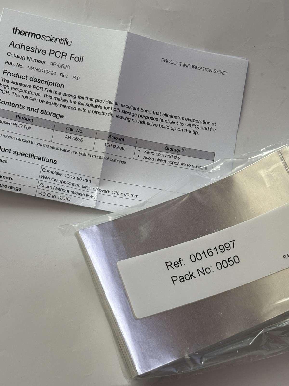 THERMO SCIENTIFIC AB-0626 ADHESIVE PCR SEALING FOIL SHEETS (100 pack)