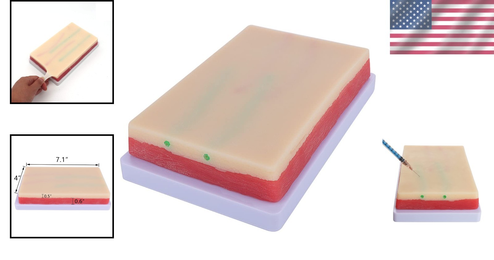 Versatile Injection Training Pad – Silicone Skin Model with 4 Veins – 7.1″ x 4″