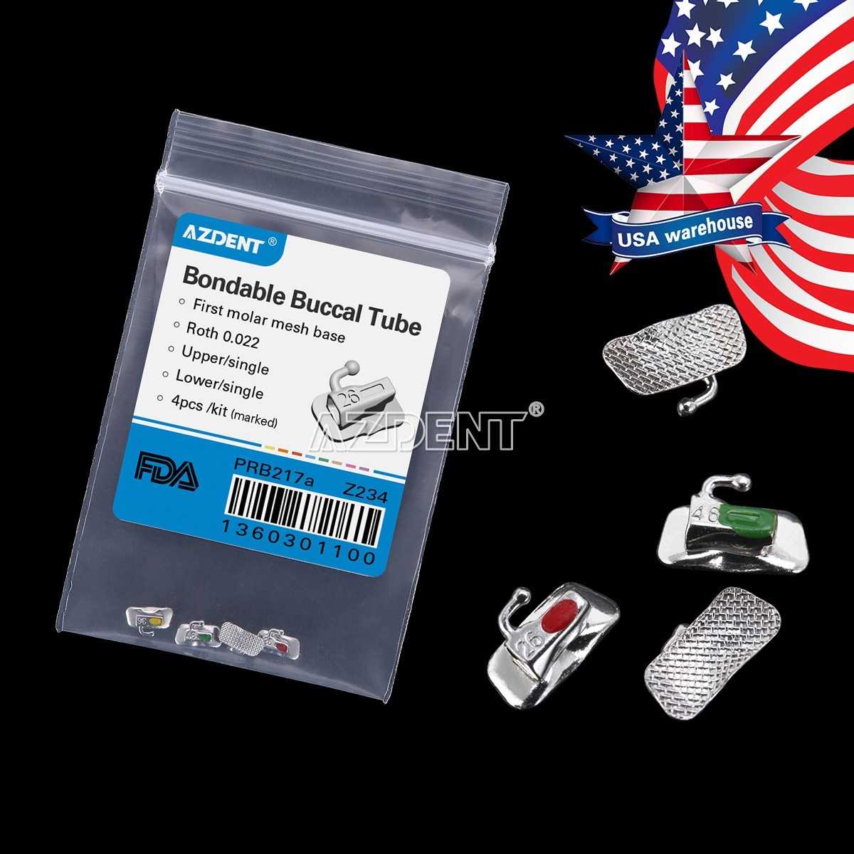 AZDENT Dental Orthodontic Bondable Buccal Tube 1st Molar MBT/Roth.022 Non-Conv