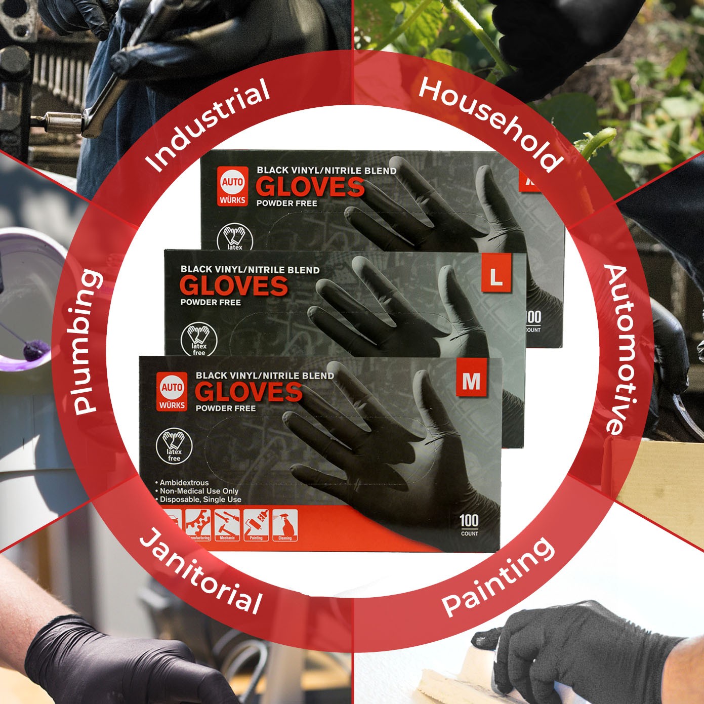 Black Nitrile Disposable Powder & Latex Free Industrial Gloves XL, Box of 100