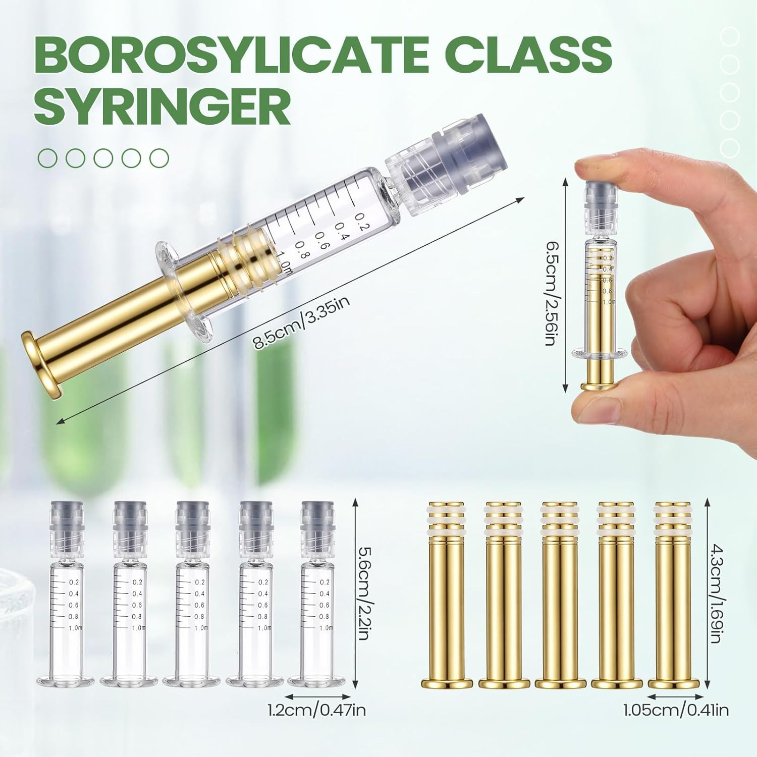 Nuanchu 20 Pcs 1Ml Borosilicate Glass Syringes with Gold Metal Plunger, Leakproo