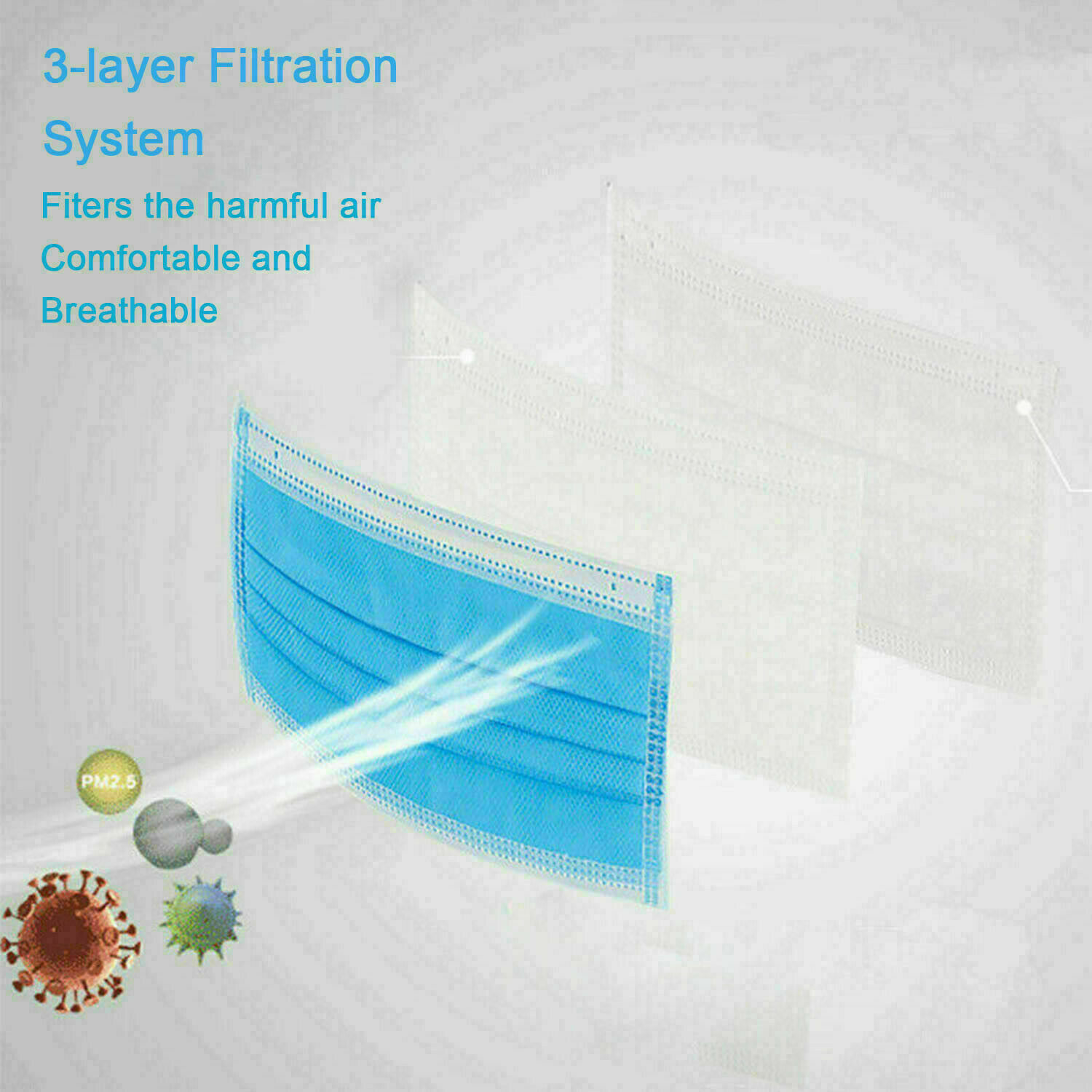 50pcs 3-Ply Layers Disposable Face Medical Surgical Mask Mouth Cover Shield PPE