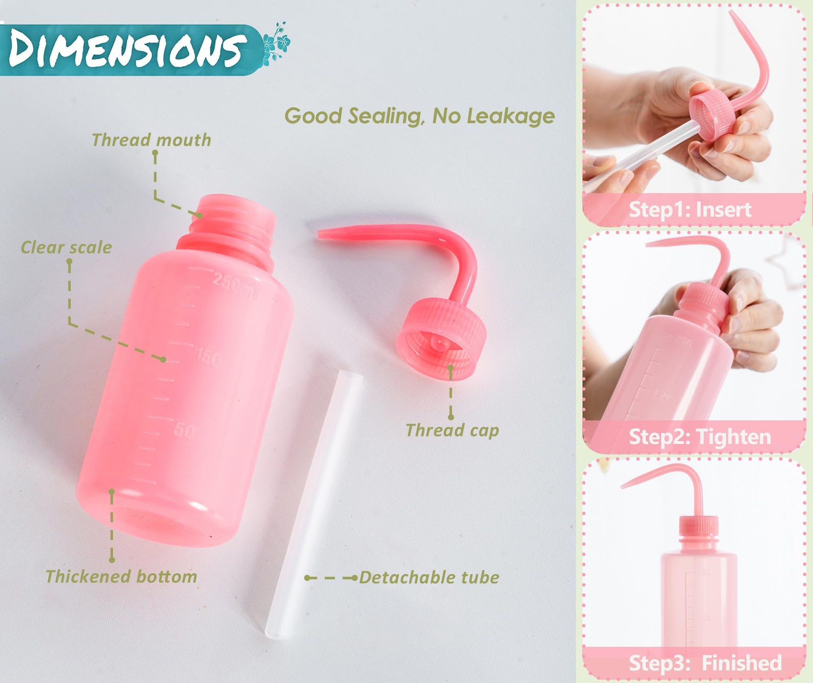 Melphoe Tattoo Wash Bottle Squeeze, 2Pcs 250ml Water Squirt 8.5 Ounces, Pink