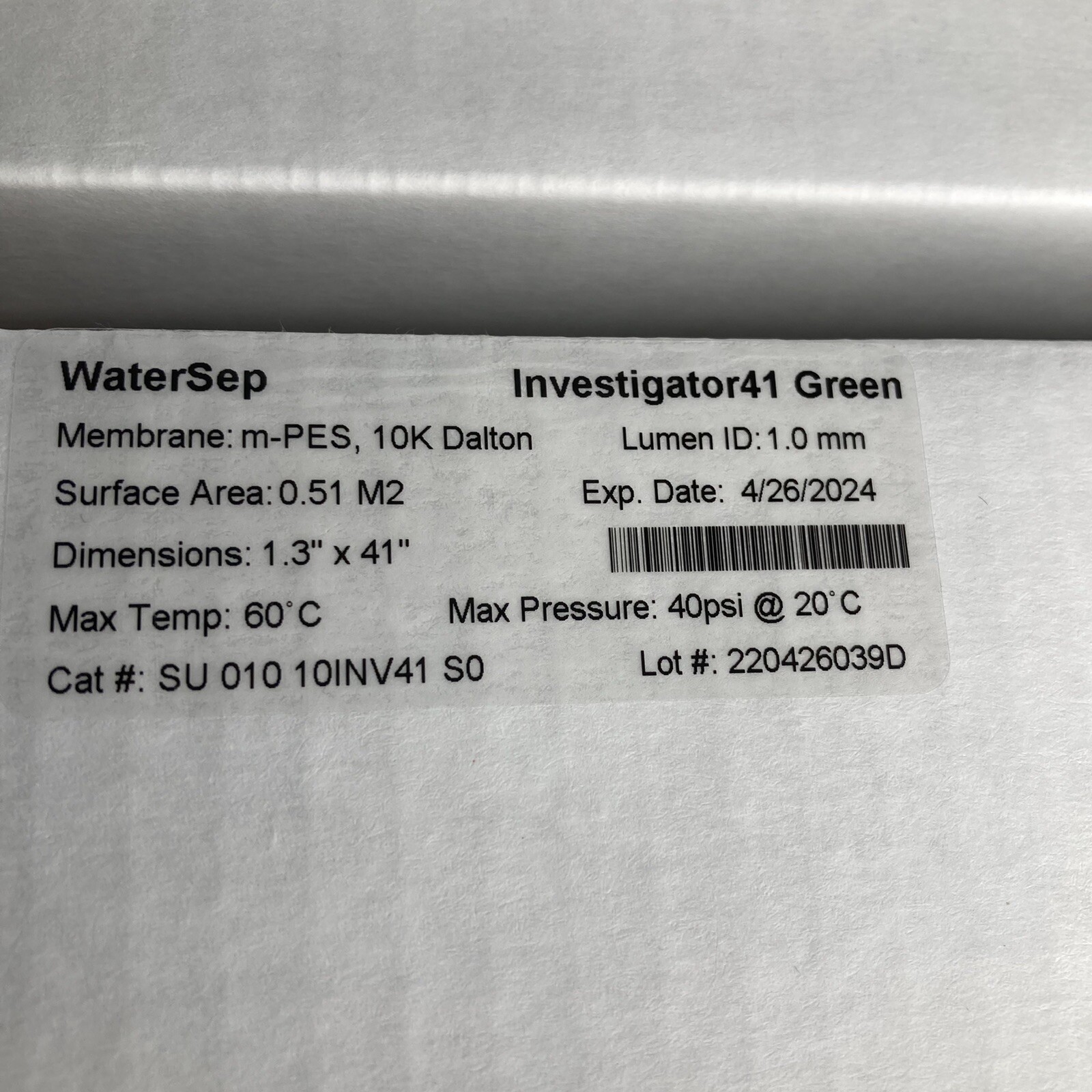 Hollow Fiber Filter Cartridge – WaterSep – 01010INV41 – 10k Dalton – 1.0mm Lumen