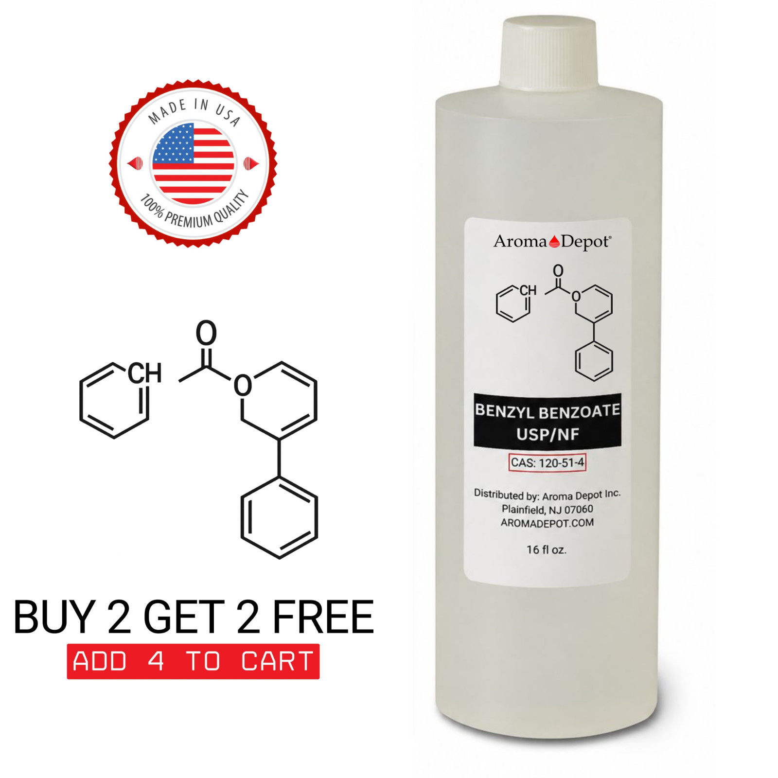 Benzyl Benzoate 16 oz. USP/NF Wholesale Cas: 120-51-4 Bulk for Aroma, Cosmetics