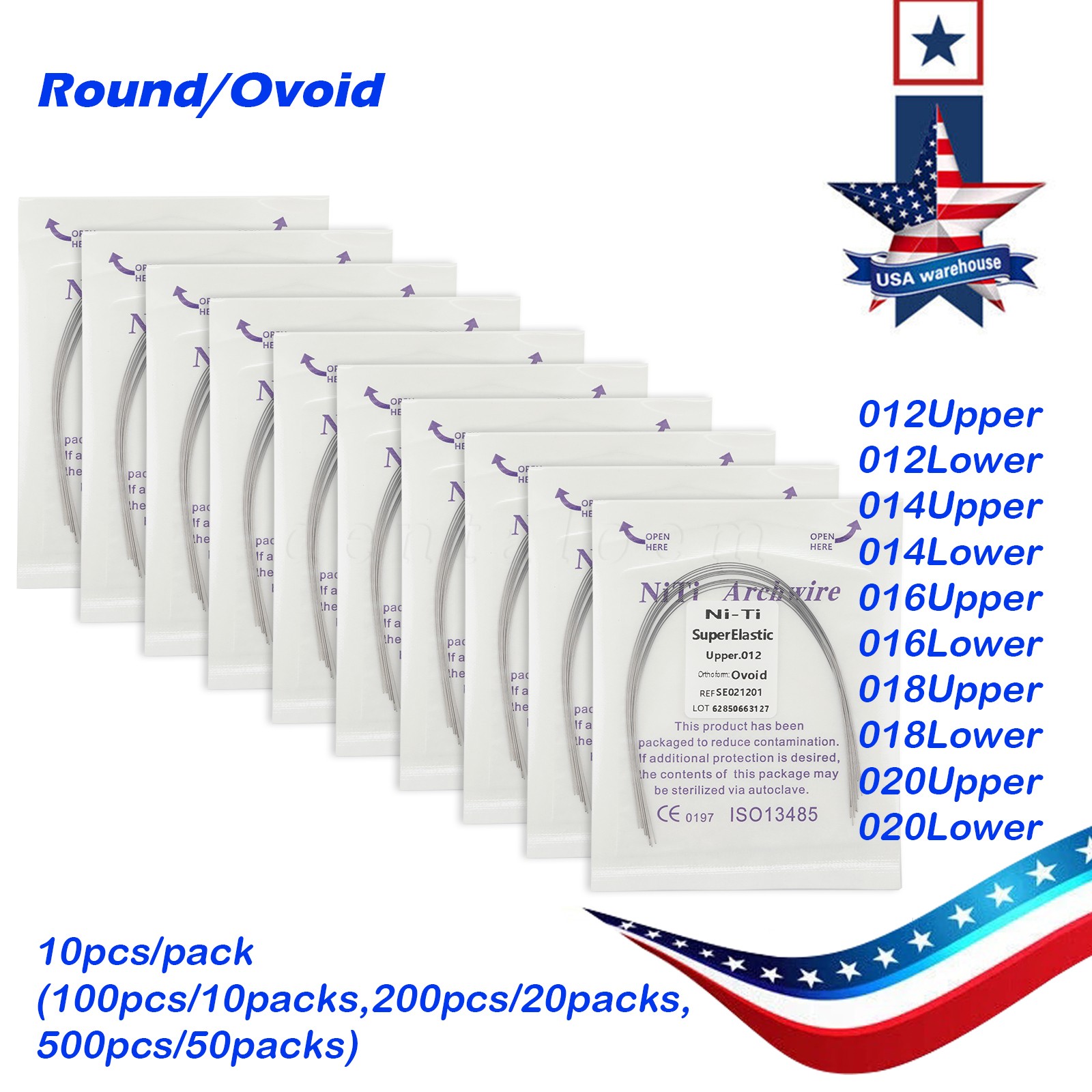 Dental Orthodontic Niti Arch Wire Round Ovoid Upper/Lower/All Sizes Mixed