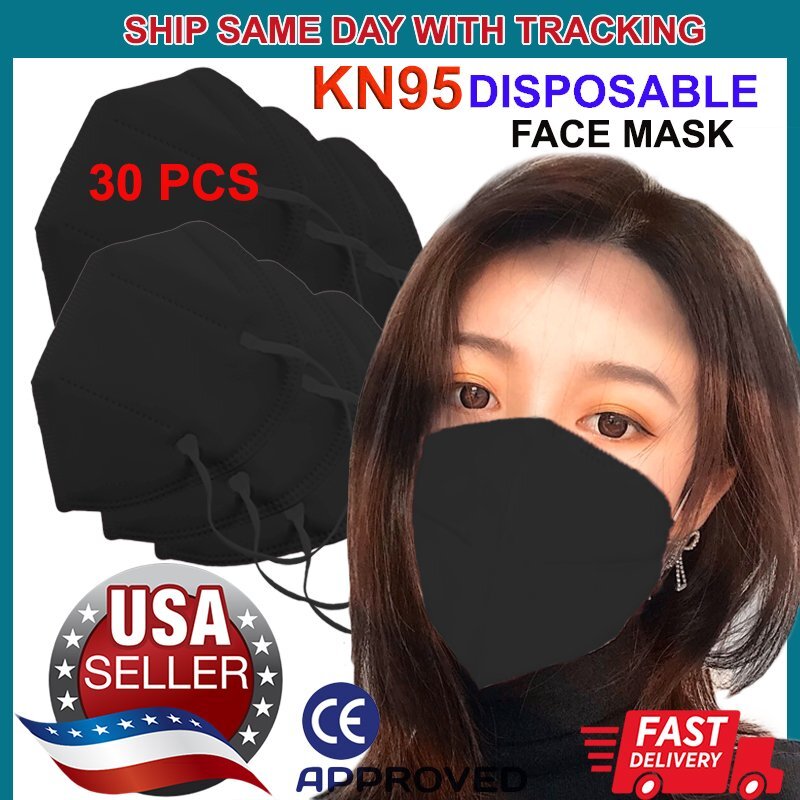 X30 PCS KN95 Face Mask Disposable Protective Respirator Mouth Non Medical BLACK