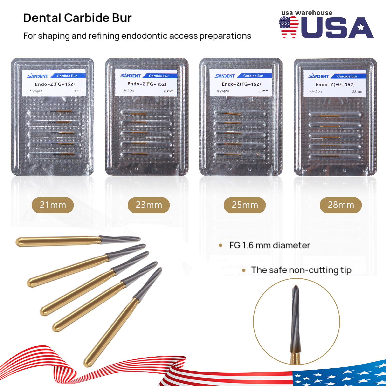 5pcs/1 box Dental Endo-Z Surgical Tungsten Steel Carbide Cutters Burs Drills