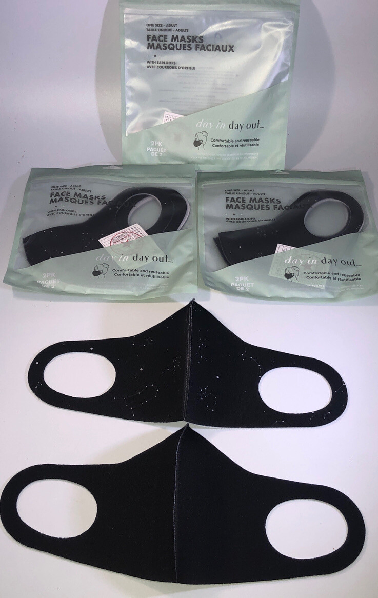 6 Adult Face Masks Black Washable Reusable Breathable(3ea 2Pks)BRAND NEW-SHIP24H