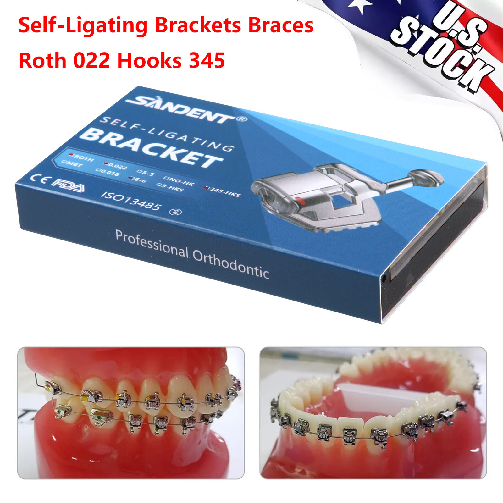Dental Orthodontic Self-Ligating Brackets Braces Roth 022 Hooks 345&Buccal Tubes