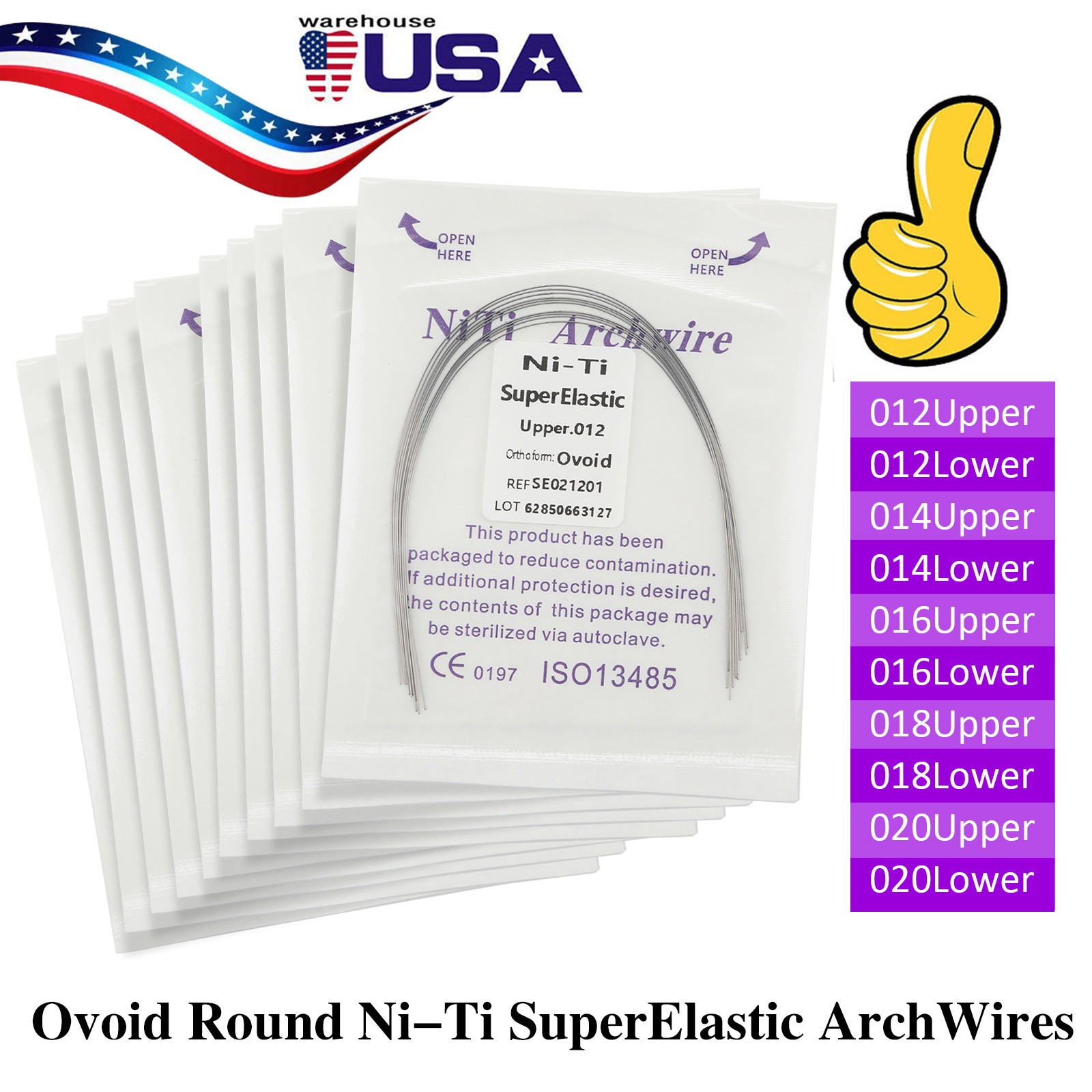 USA Dental Orthodontic Super Elastic Niti Round Arch Wire Ovoid Form Arch wire