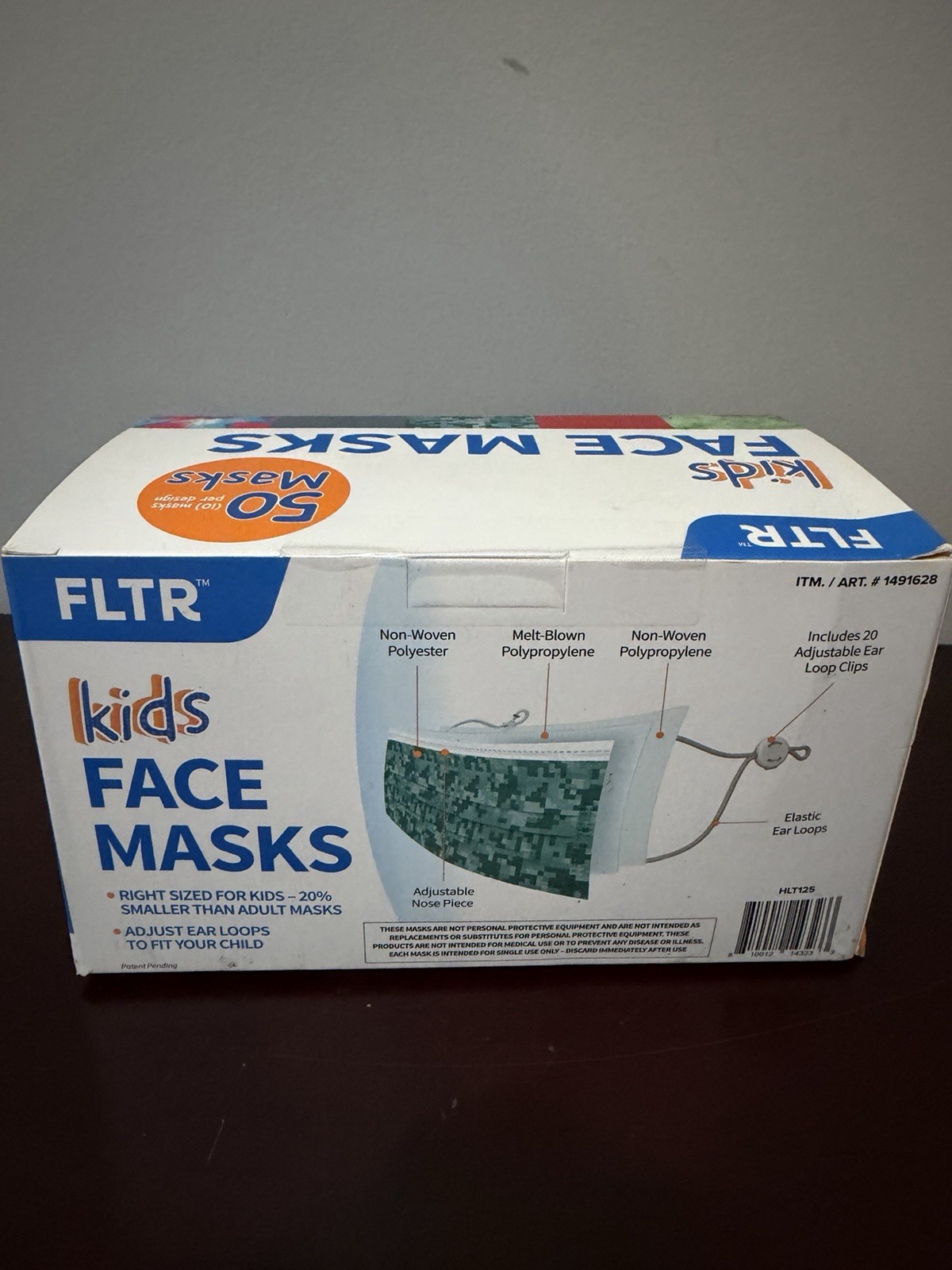FLTR Kids Face Masks Disposable Fully Adjustable Ear Loops Assorted 50 (HLT125)