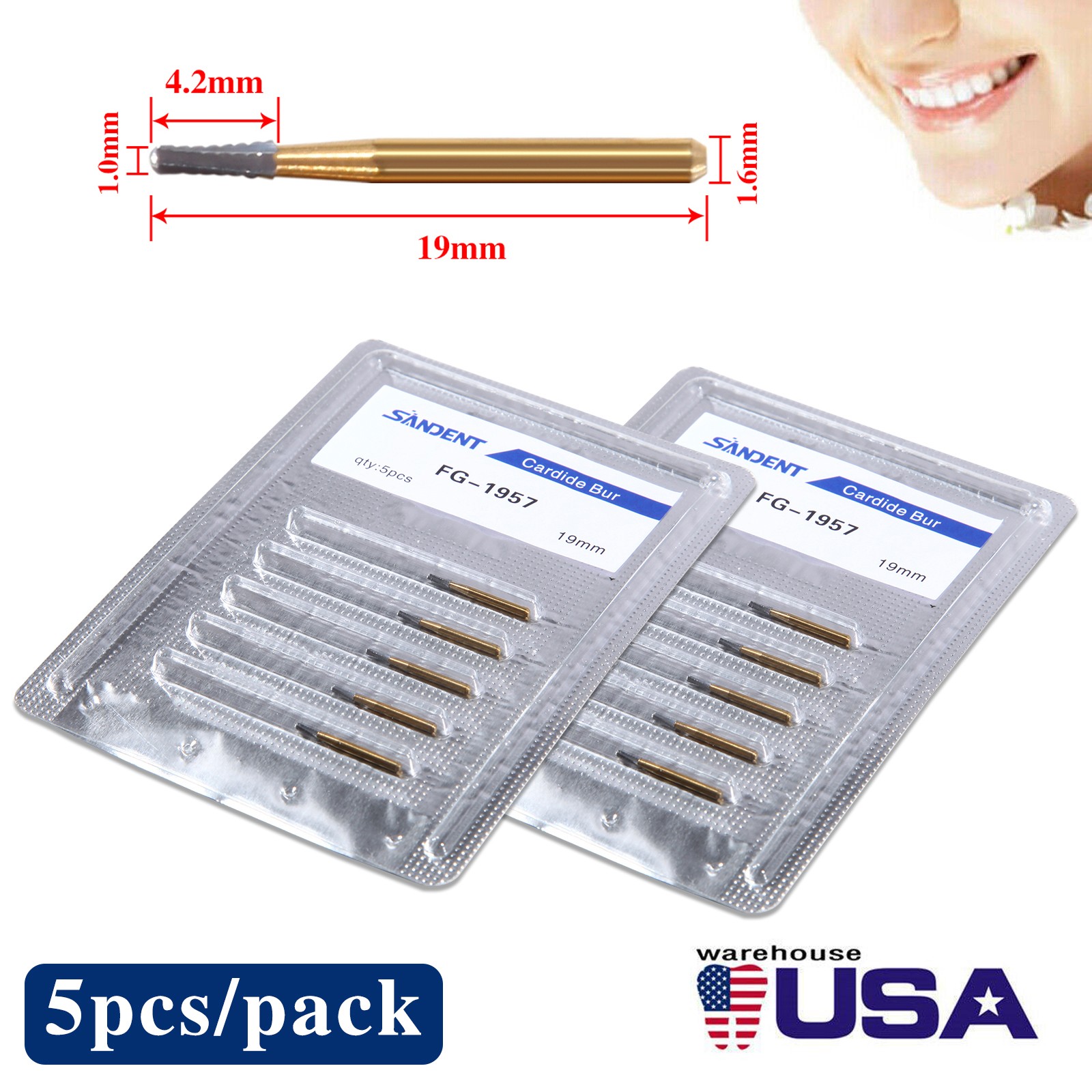 10Pcs Dental Tungsten Carbide Burs Crown Cutter Cutting Transmetal FG 1957