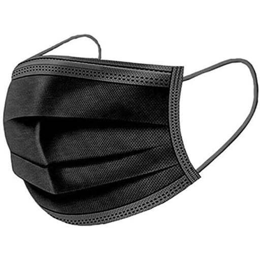 RMH3 Dental Disposable 3-Ply Black Face Mask With Elastic Ear Loops, 50/Pk