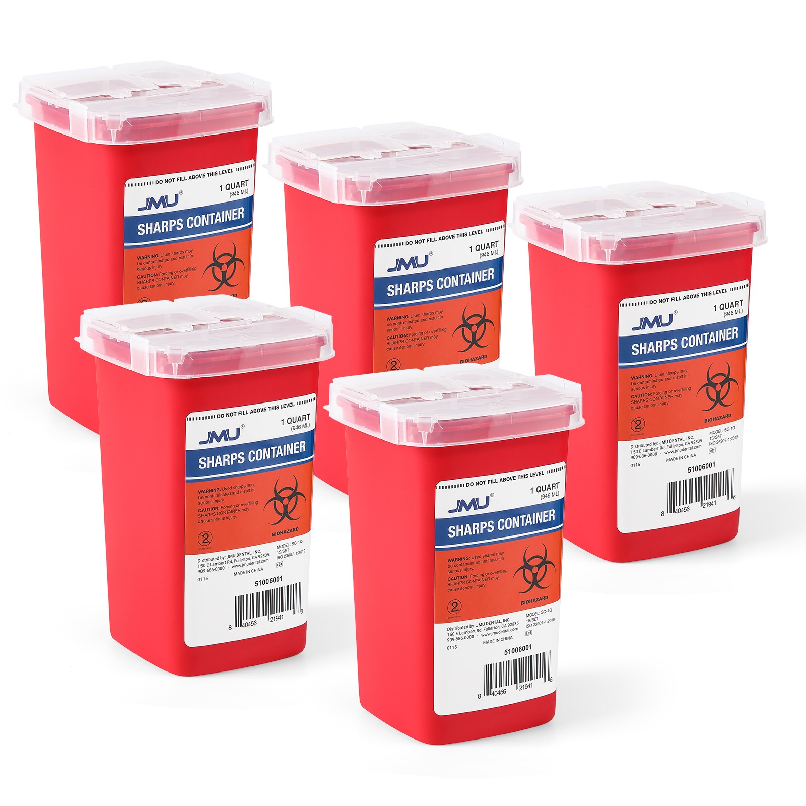 1/3/5Each JMU Ever Ready Sharps Container Waste Disposal 1 Quarts / 32oz – RED