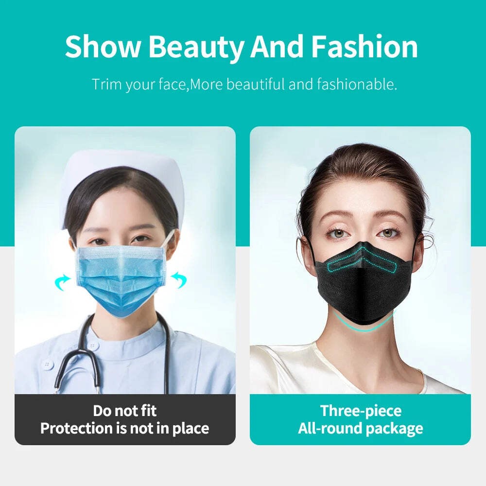 10–100 PCS KN95 Fish-Style Face Masks 4-Layer Anti-Dust Breathable Adult Protect