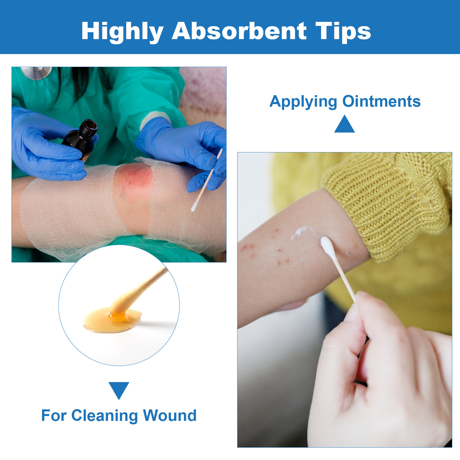 JMU 3″ 6″ Medical Cotton Applicators Tipped Cotton Swabs Wood Shaft (Multi-Qty)
