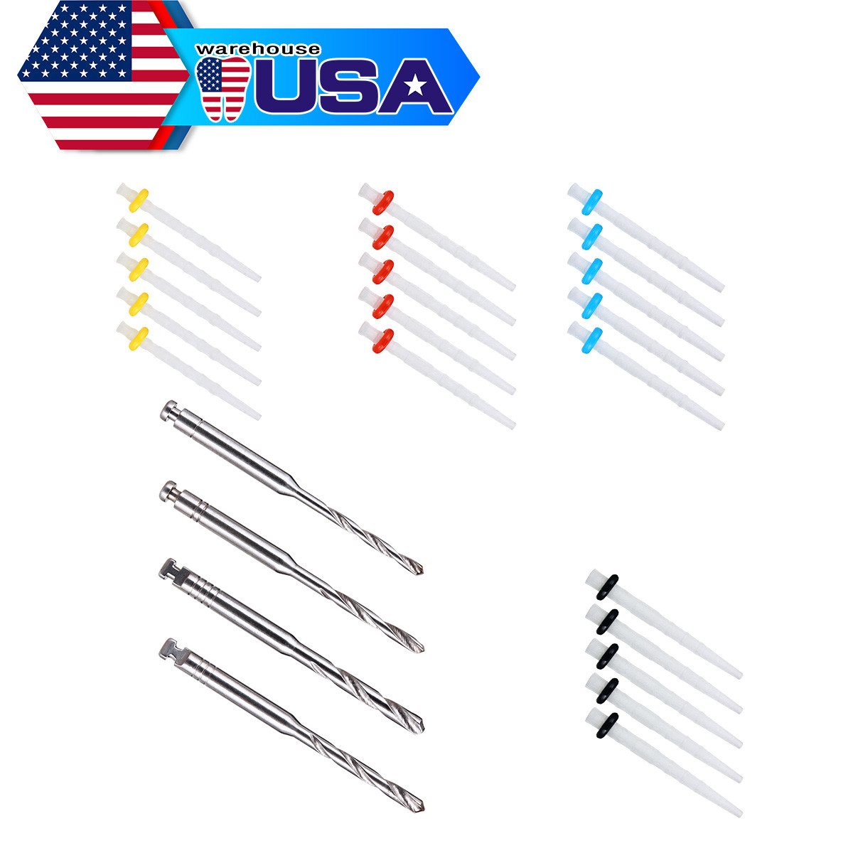 USPS AAA Dental Fiber Post Resin High-intensity Screw Thread Glass +4*Drills FDA