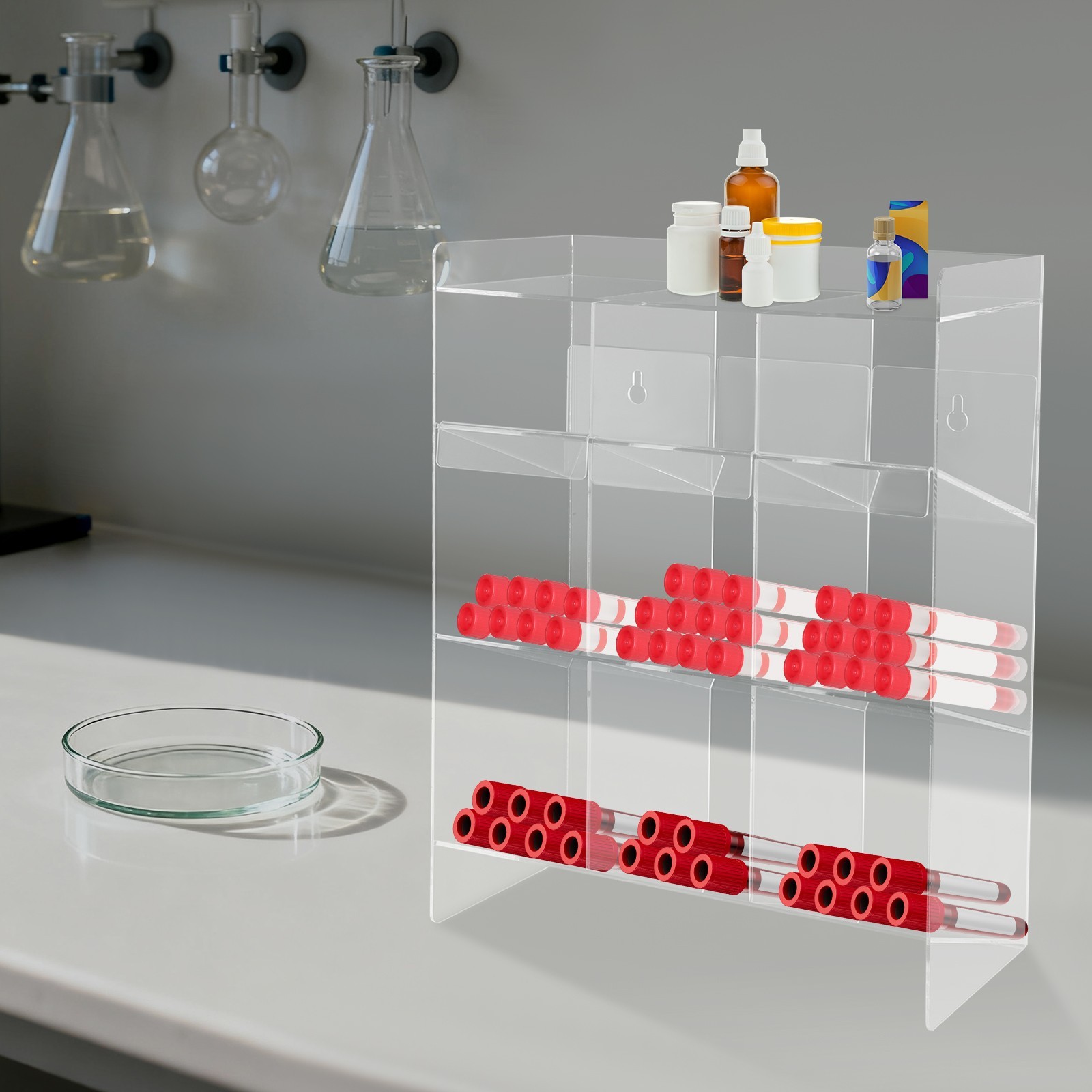 Test Tube Rack, 9 Compartment Lab Organizer, Acrylic Tube Rack, 12*5.5*16Inches