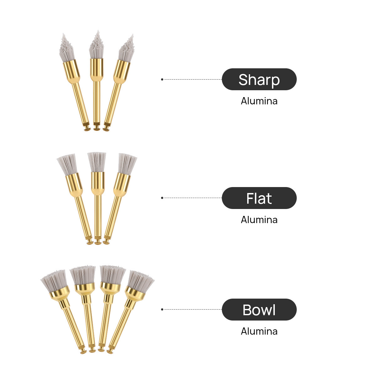 Dental Polishing Brush Silicon /Alumina CA Flat Sharp Bowl For Low Contra Angle