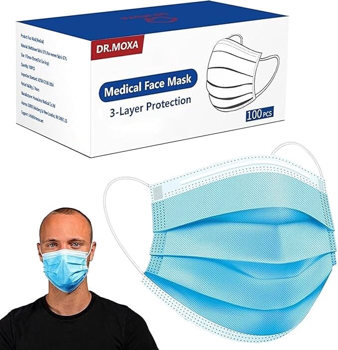 DR.MOXA Face Masks Disposable 100 Pack PFE 98% 3 Ply Protection Adults General