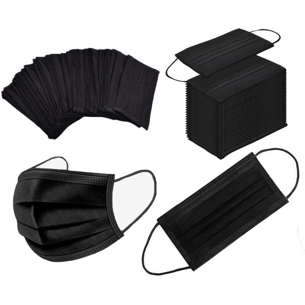 100PCS 3 Ply Black Disposable Face Mask Protection Face Masks