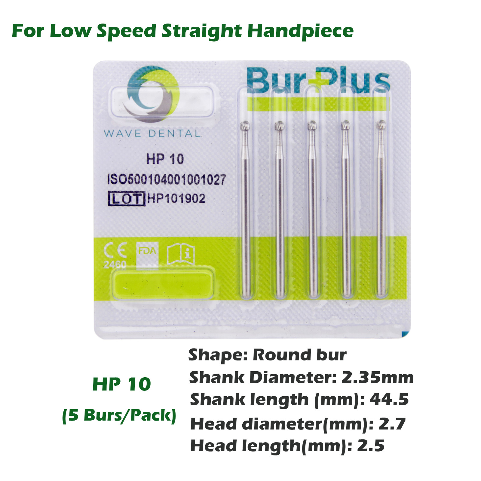 Wave Dental Carbide Burs Round HP 1/4 1 2 4 6 8 for Low Speed Straight Handpiece
