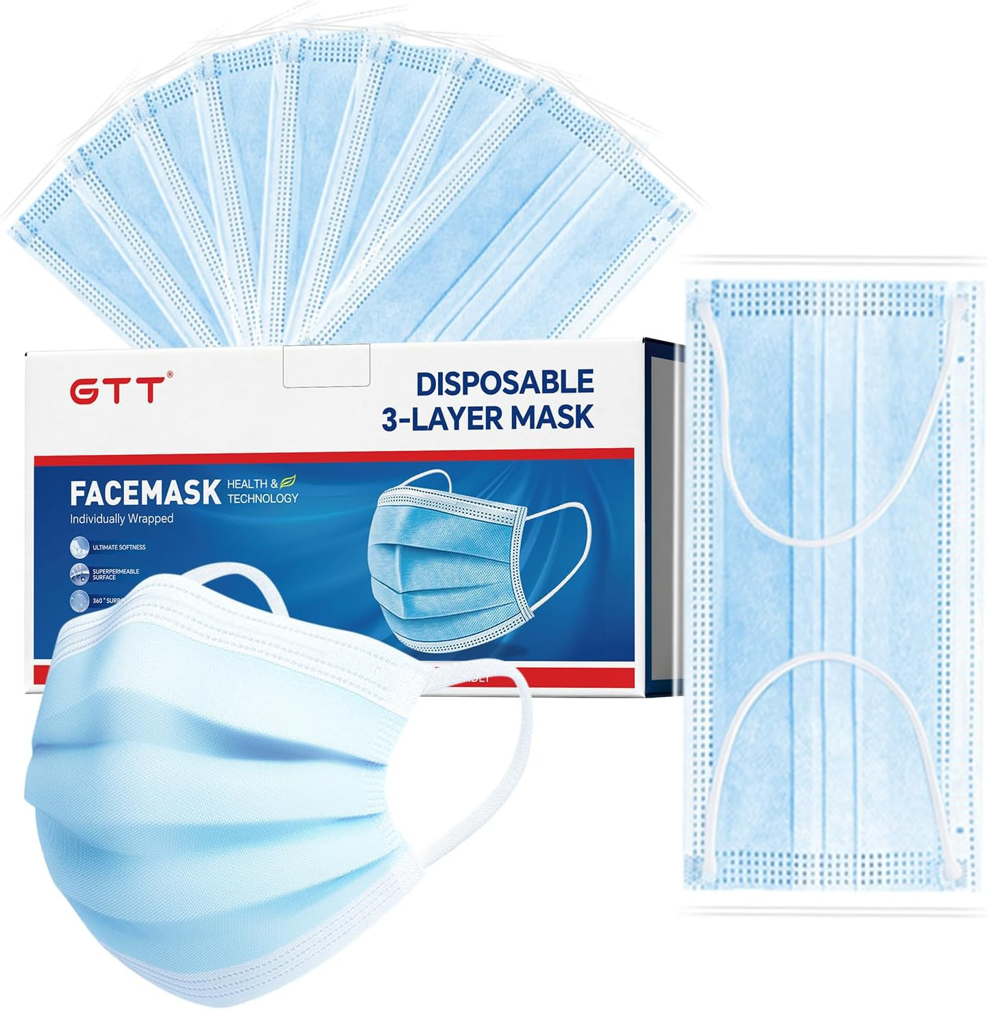 ASTM Level 3 Highly Protective Disposable 3 Ply Face Masks with Individual Packa