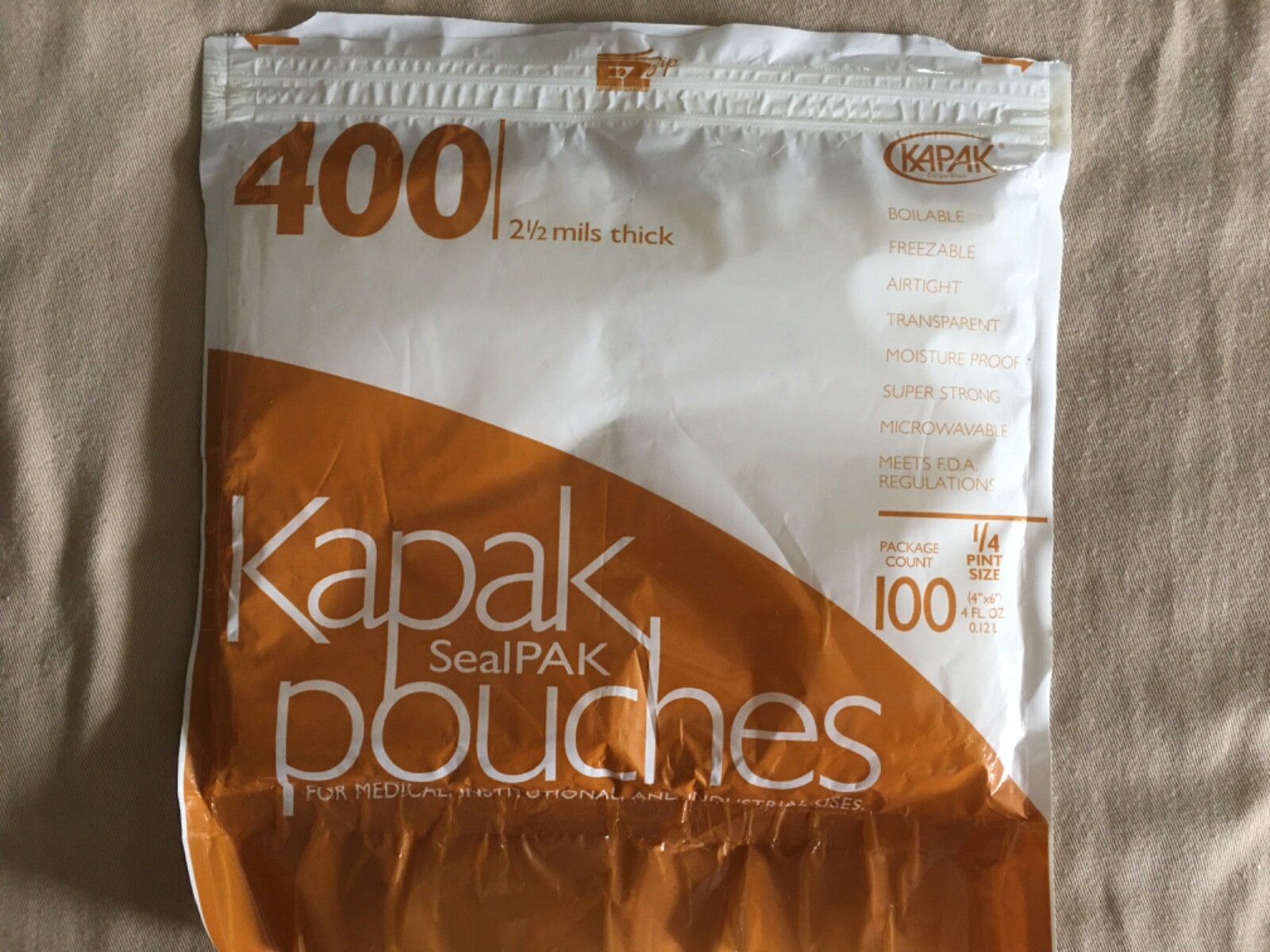 Kapak SealPAK Pouches 400 4″ x 6″; 4 FL OZ 2.5 Mils Thick Lot Of 100 – NEW