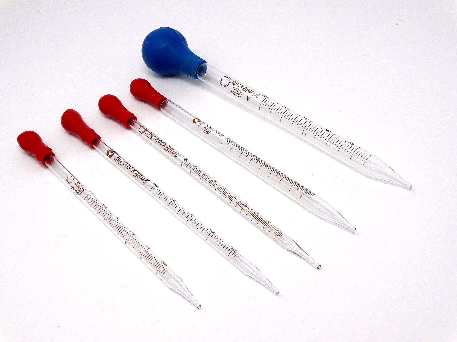 5 Graduated Medicine Glass Droppers 1ml, 2ml, 3ml, 5ml, 10ml Transfer Pipette 8″