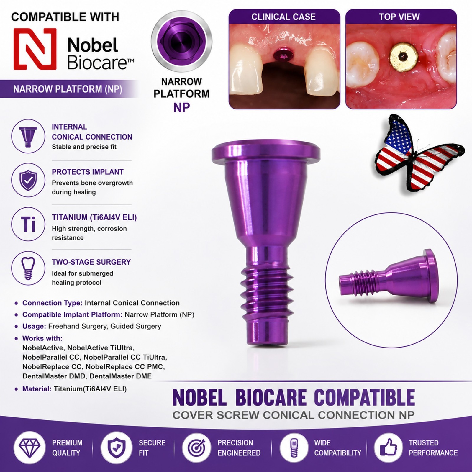 US Dental Cover Screw For Nobel Biocare NP RP Implant Conical Connection Healing