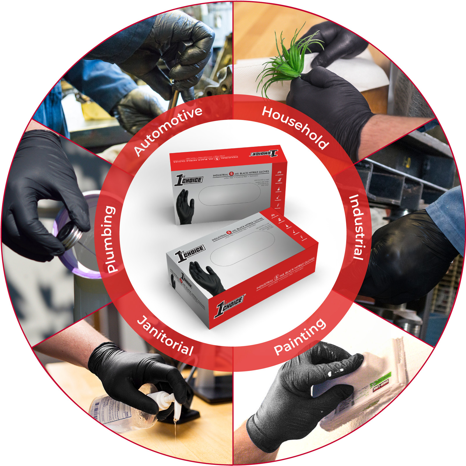 1st Choice 5 mil Industrial Black Nitrile Gloves, Latex & Powder-Free, 1000/Case