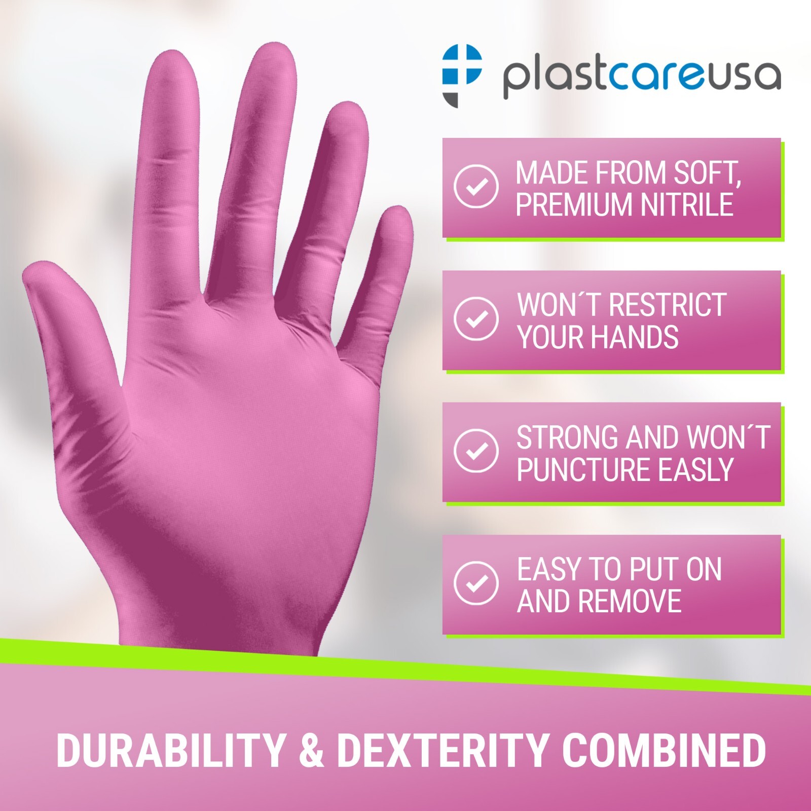 1000 Large L Nitrile Exam Disposable Pink Gloves, Latex & Powder Free, Medical