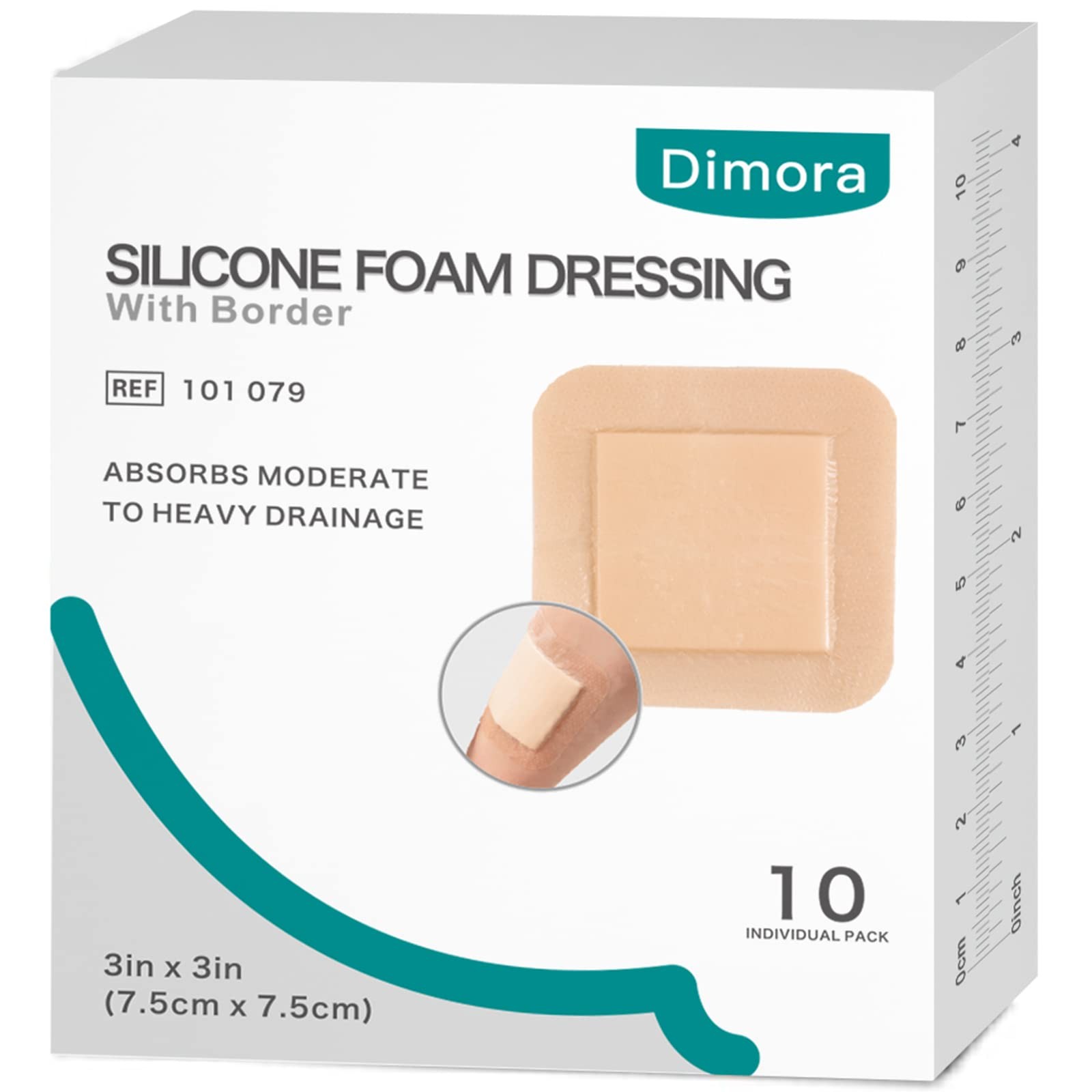Dimora Silicone Foam Dressing with Border Adhesive 3×3 Inch (Pack of 10)