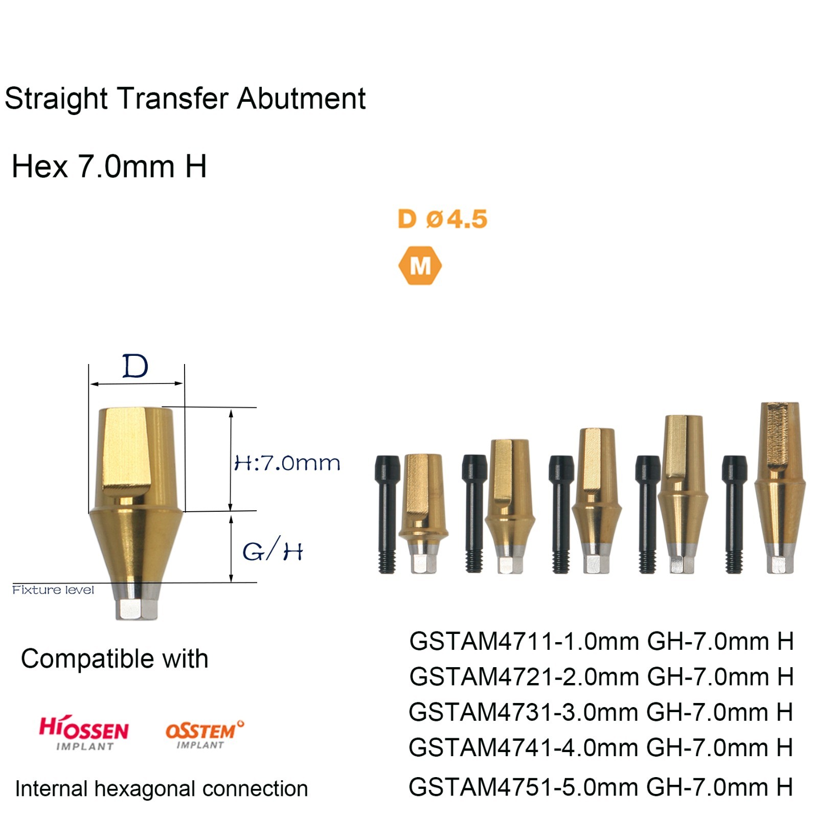 US Titanium Straight Hex Abutment Compatible Osstem Hiossen Mini/Regular Implant