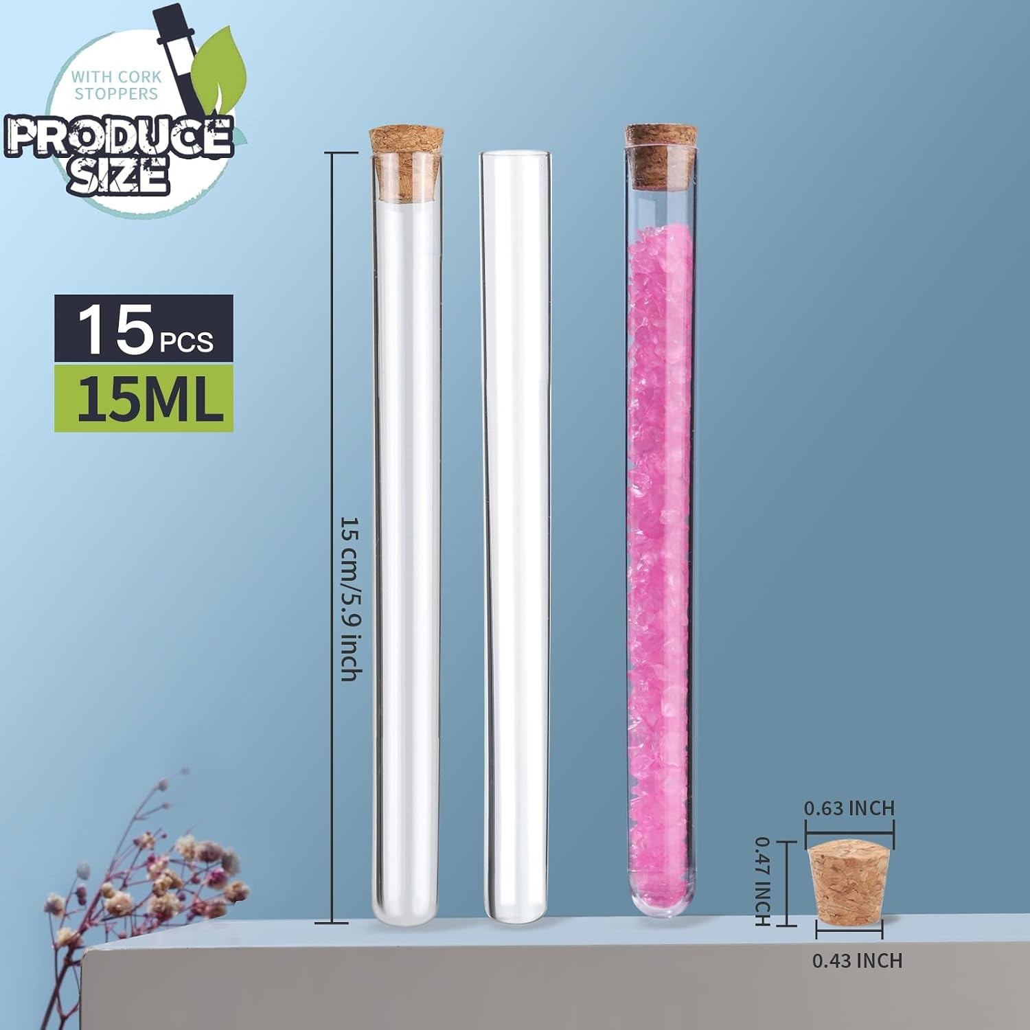 Clear Plastic Tubes, 15pcs with Secure Cork – Perfect for Crafts and Gifts