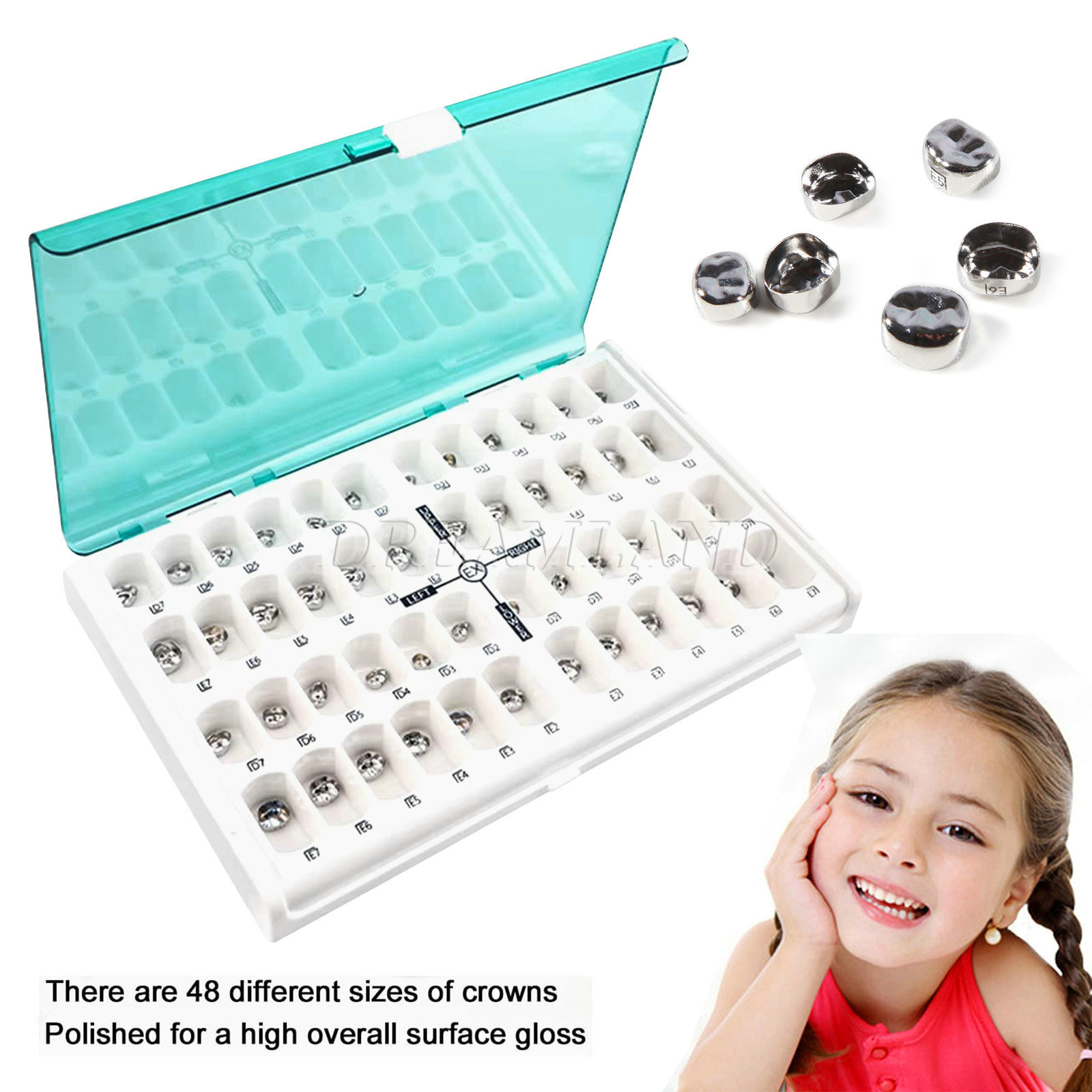 48pcs Dental Kids Adult Crown Stainless Steel Primary Molar Crowns Pediatric