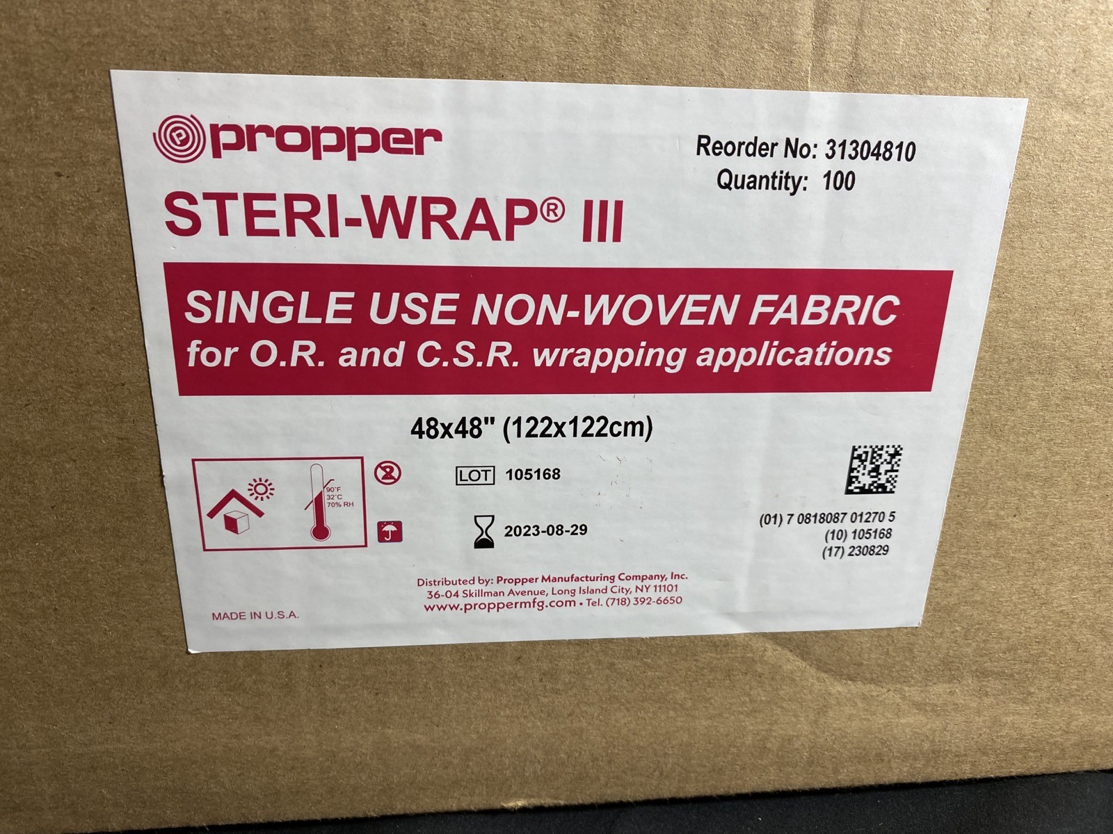 PROPPER 48×48″ Single Use Non-Woven Fabric Steri-Wrap III 31304810 (100/Case)