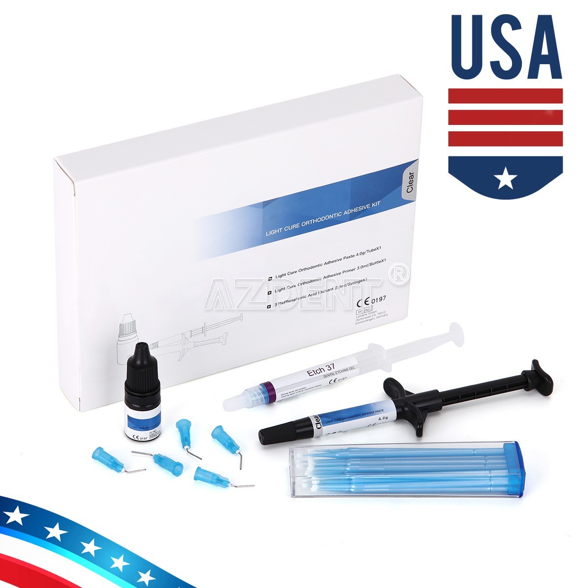 Dentex Dental Orthodontic Light Cure Adhesive Kit Bonding Cement Glue Clear/Blue