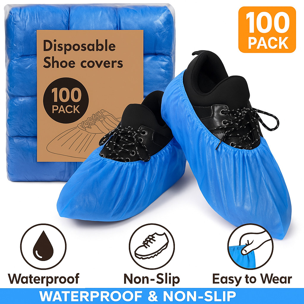 100 Pack Disposable Shoe Covers Non Slip Waterproof Booties for Indoor Home Use