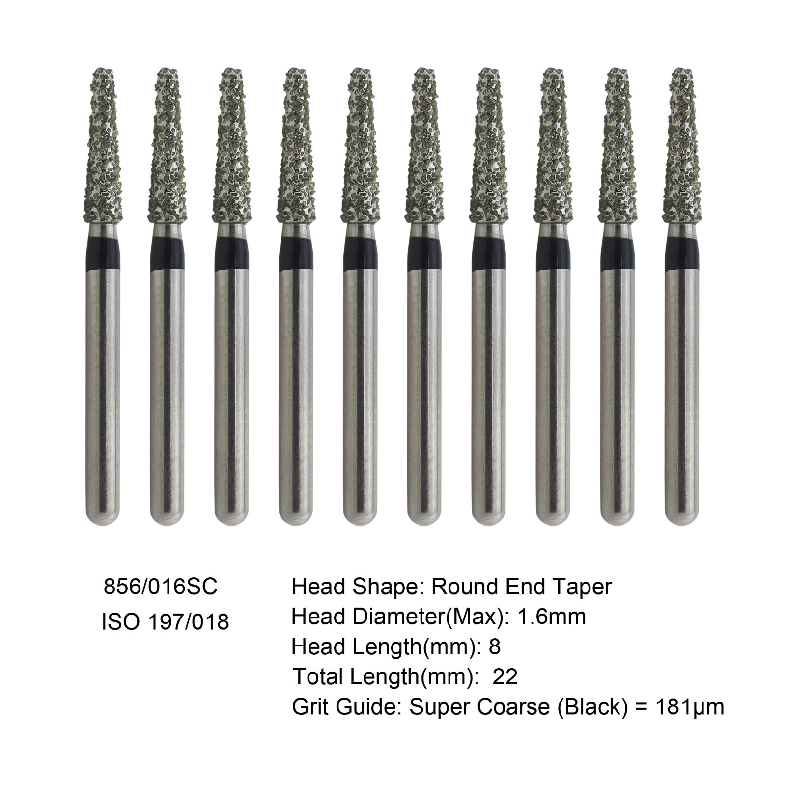 Multi-Use Dental Diamonds Round End Taper Burs FG 856/016SC Super Coarse Black