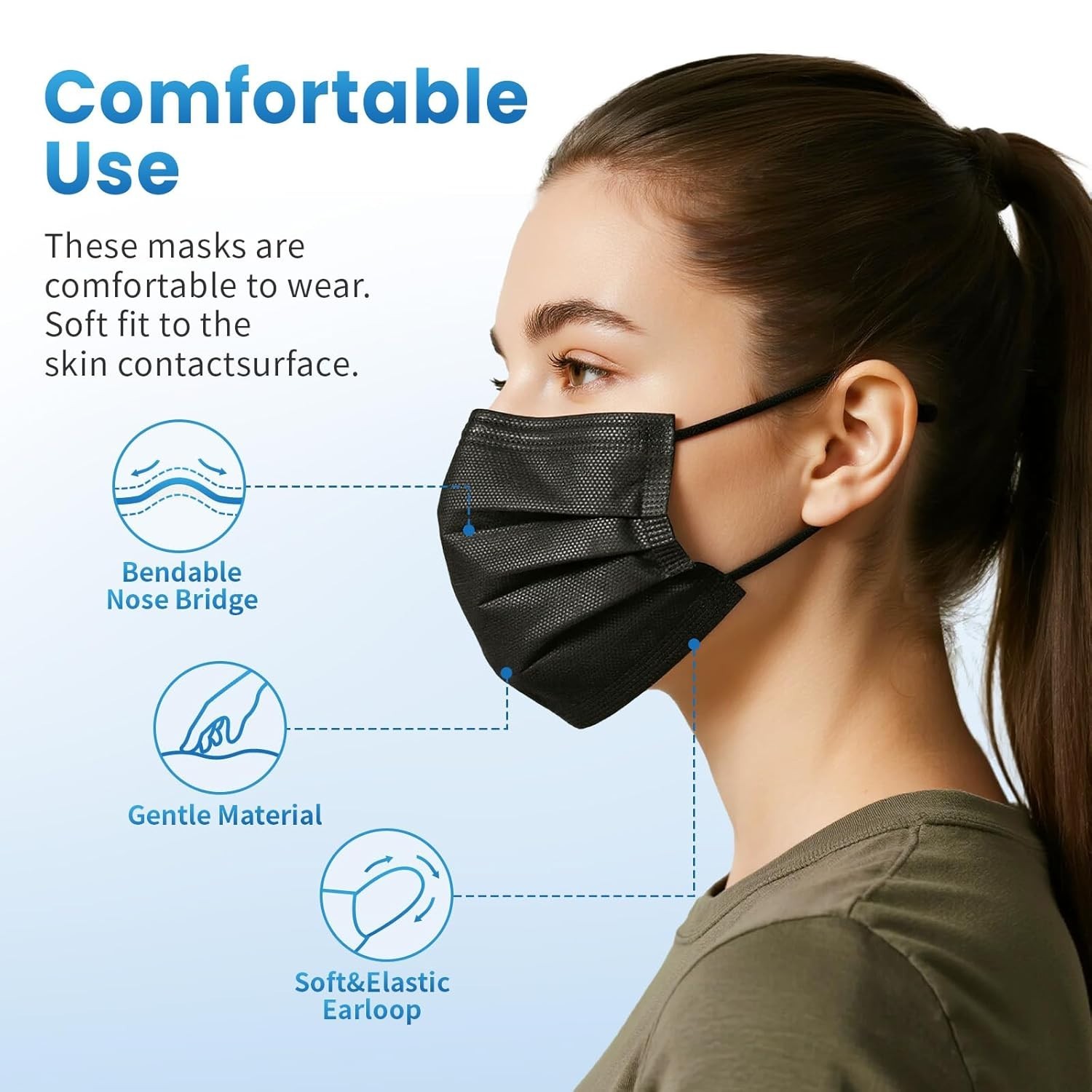 Disposable Face Mask 100 PCS Black Masks 3 Ply Protection Face Masks black