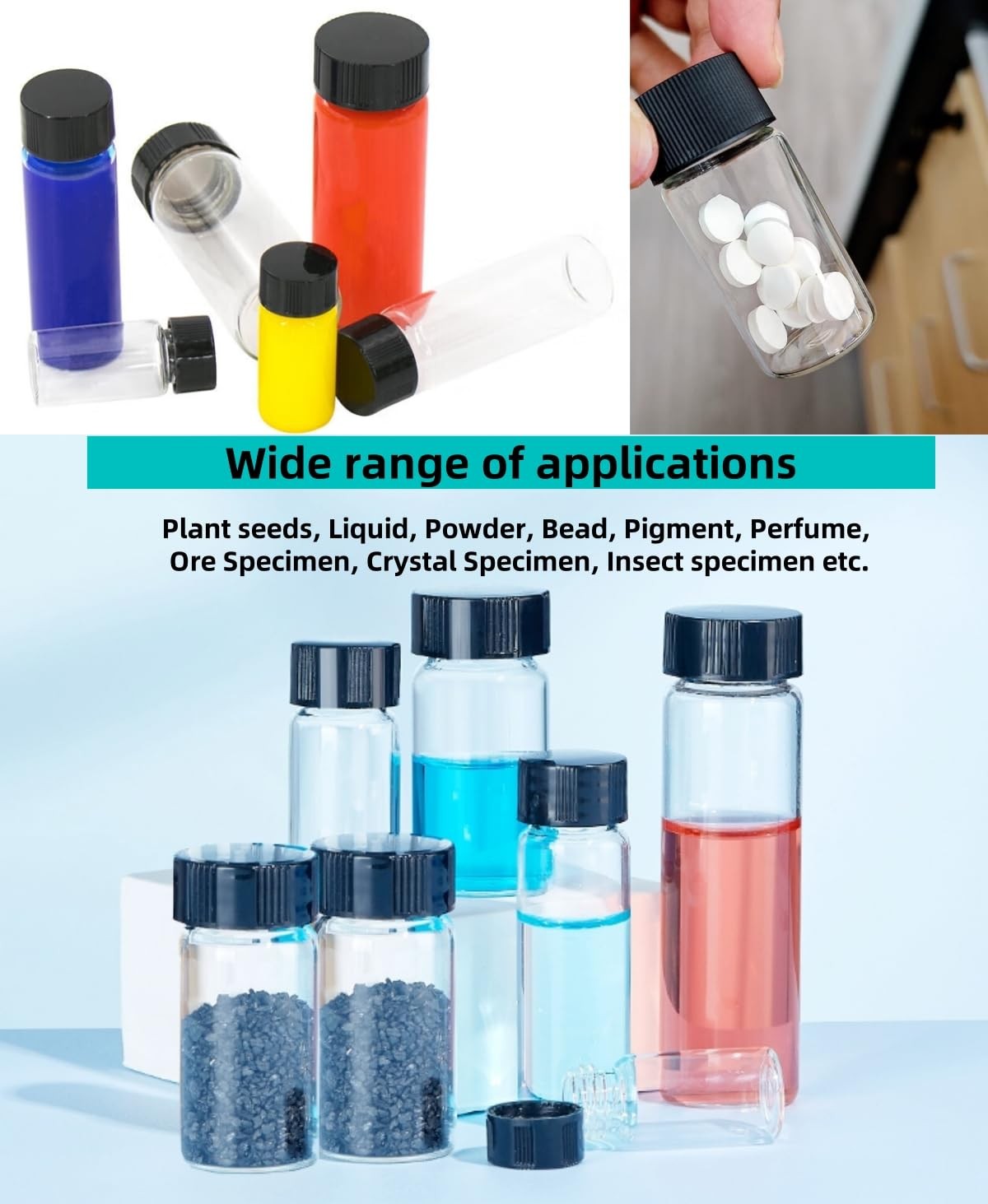 0.3Oz/10ml Clear Glass Vials with Screw Cap, Glass Sample Vial with PE Stopper