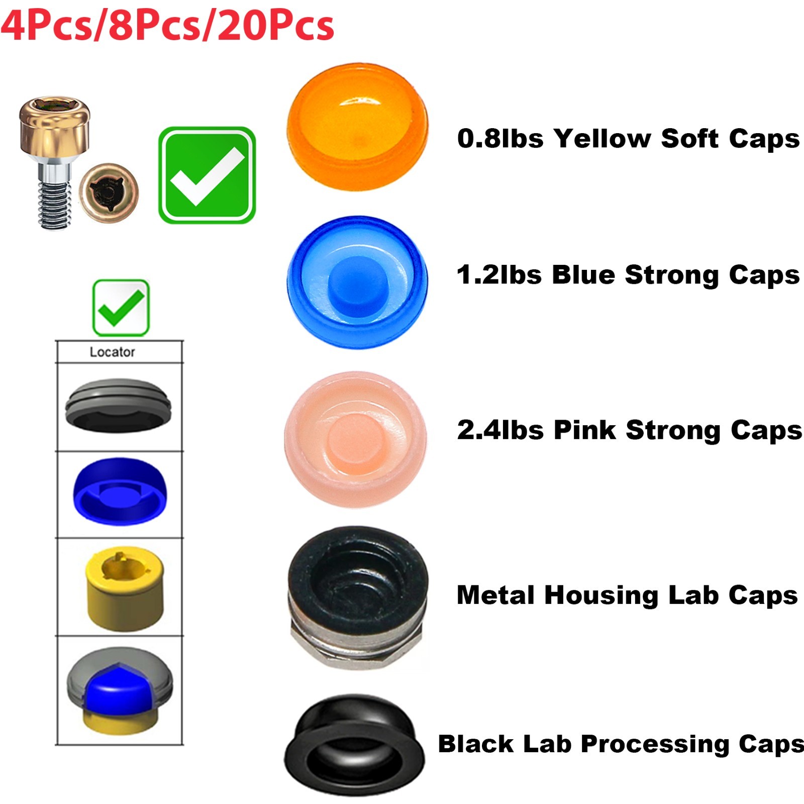 US Dental Overdenture Locator Core Tool Retention Male Caps For Abutment Inserts