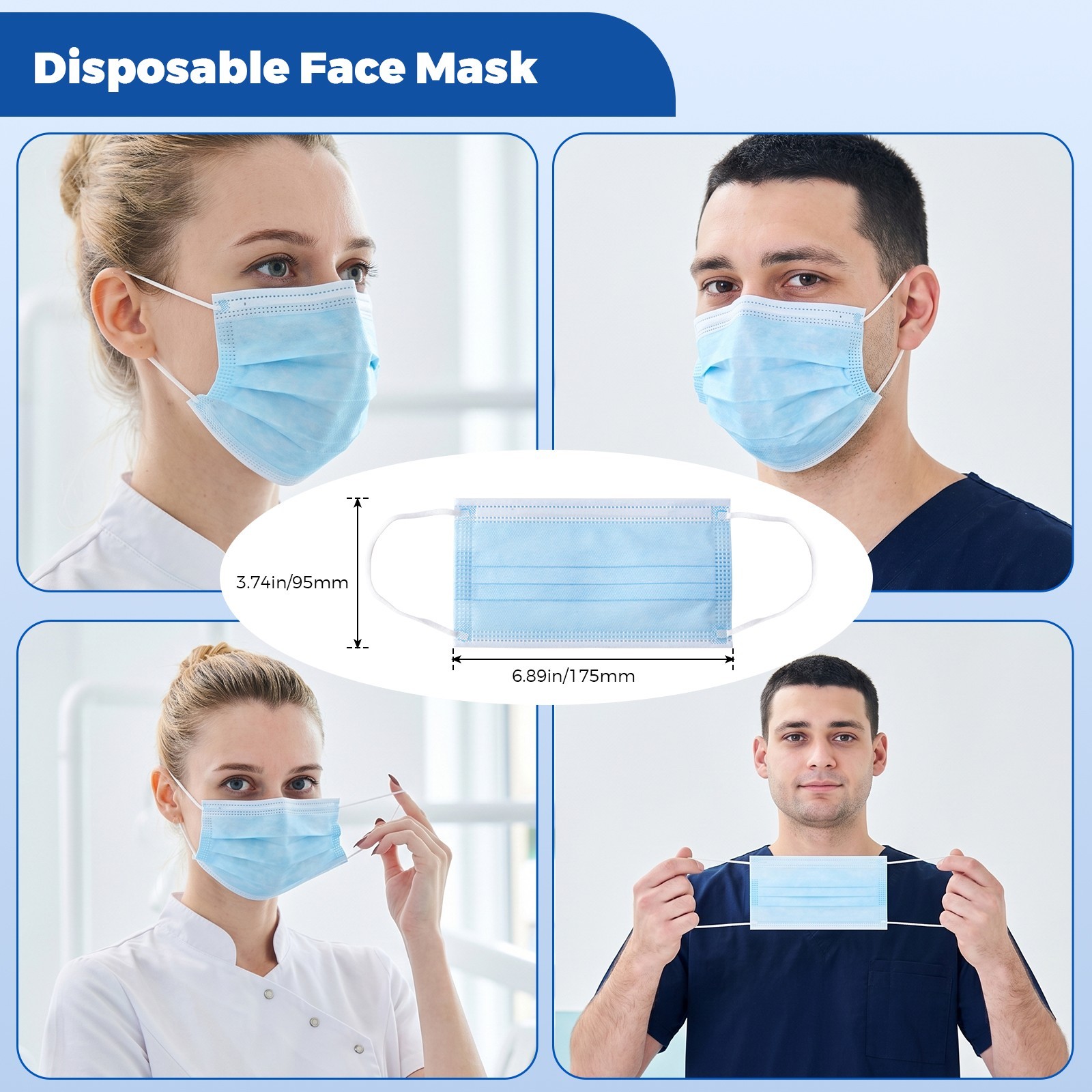 JMU Disposable Medical Face Masks 4-Ply ASTM Level 3 Ear-Loop Face Masks