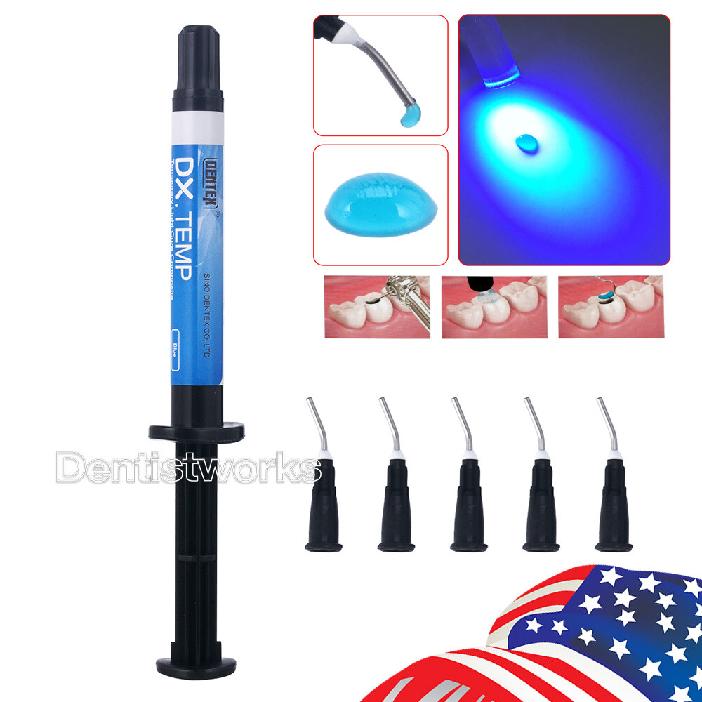 DENTEX Dental Temporary Flow Light Cure Filling Composite Resin 2.5g 5 Tips