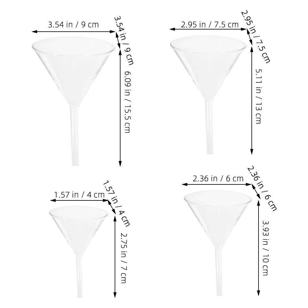 8Pcs Transparent Glass Laboratory Funnels Reusable Scientific Filling Funnel Set