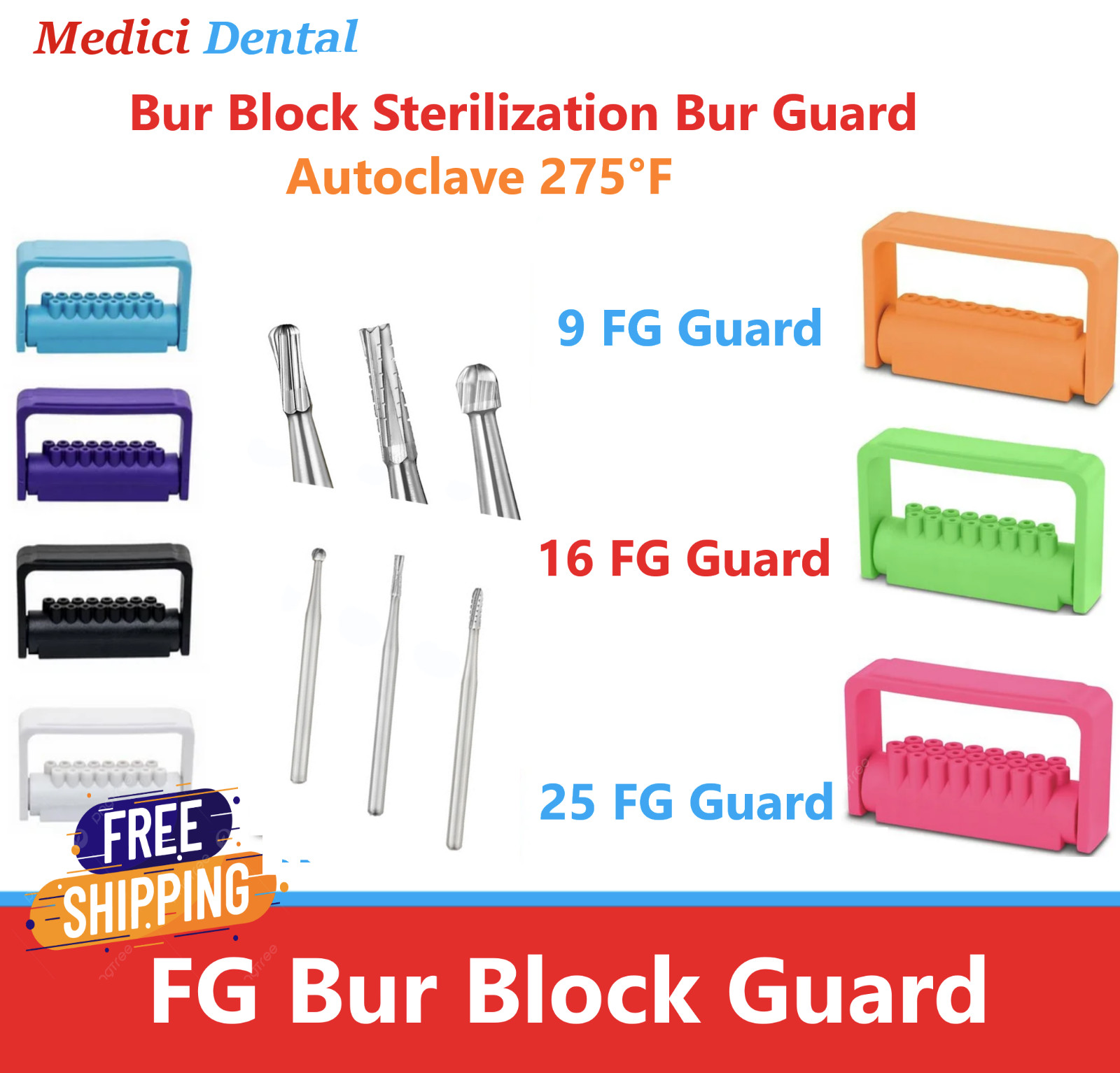 Dental 25-Hole Bur Block Sterilization Bur Caddy 9, 16, 25 FG Burs Autocl 275°F