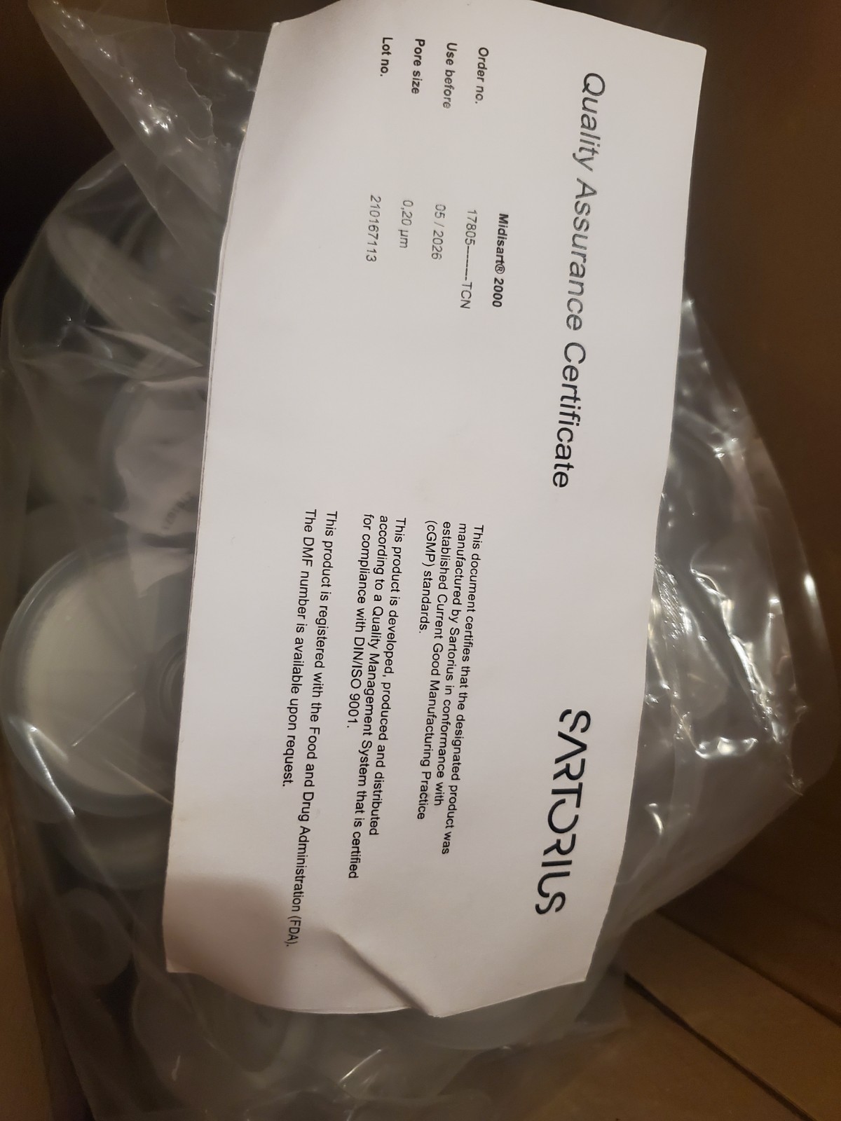 89 -New Sartorius Midisart 2000 17805-TCN air filter 0.2μm 3/4 Triclamp Sanitary