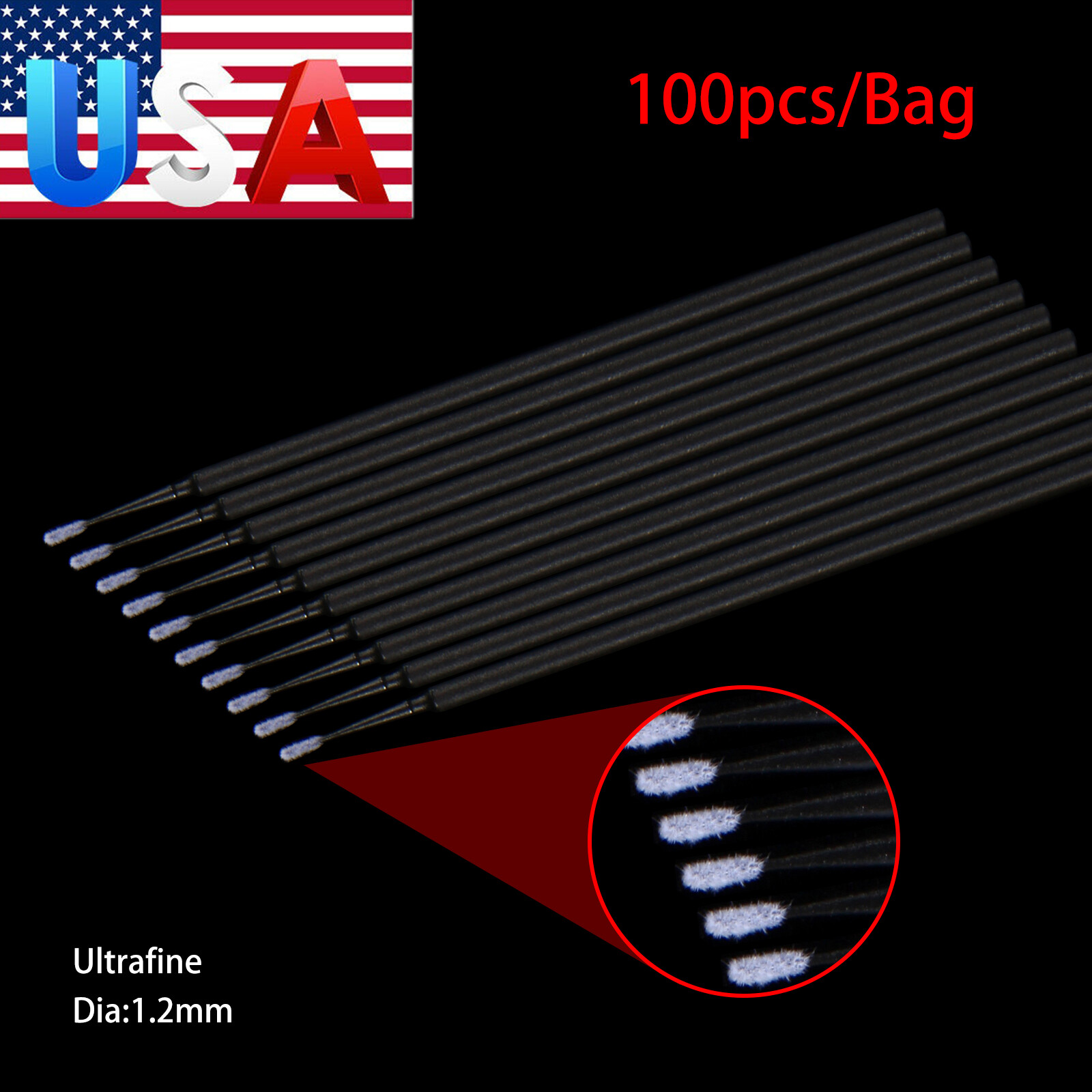 100Pcs Dental Disposable Micro Brush Tooth Applicator Tips Sticks 1.2mm black sl